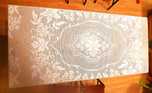 PRL duży biały koronkowy szydełkowy obrus, kapa 240cm x 157cm