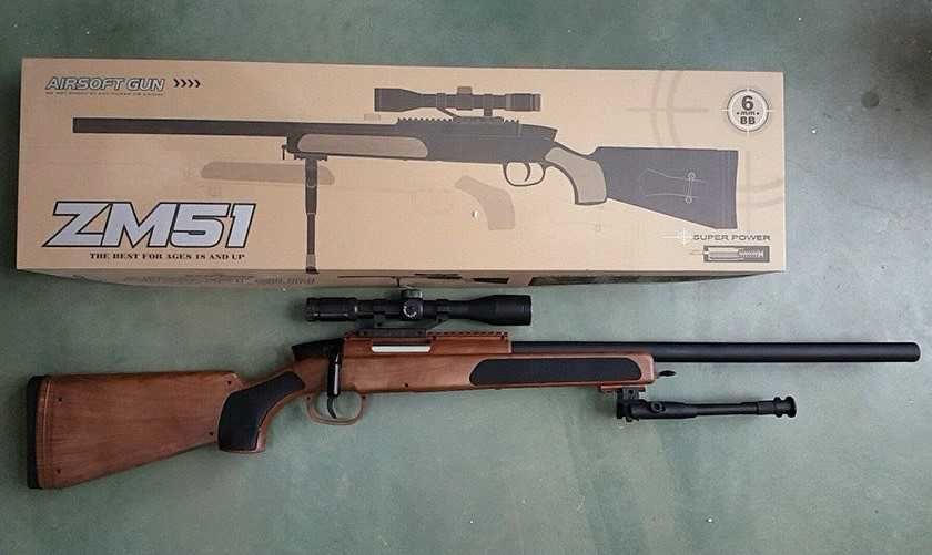 Дитяча Снайперська гвинтівка 6 мм CYMA ZM51 Коричнева приціл, Метал