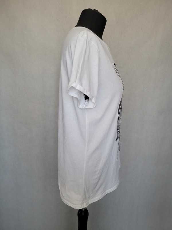 biała tshirt bluzka z krótkim rękawem z czarną sową L 40 bawełna