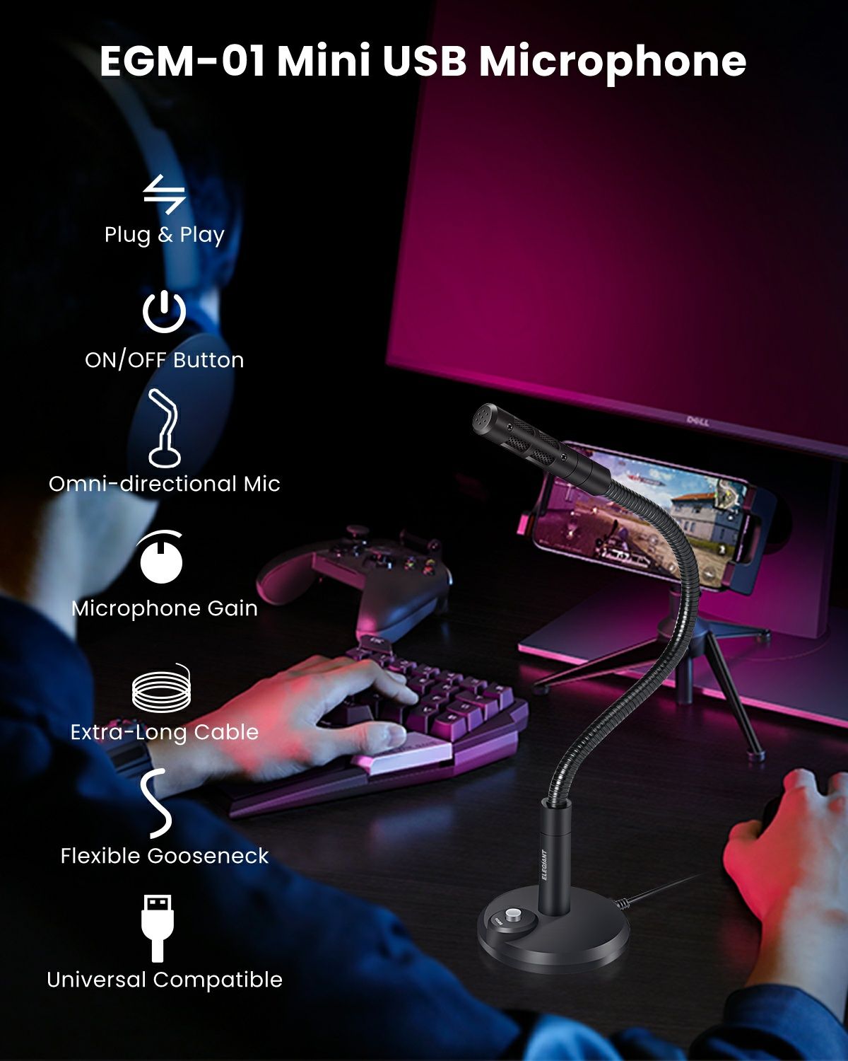 ELEGIANT USB-комп'ютерний мікрофон EGM-01 
EGM-01, PLUG & PLAY Настоль