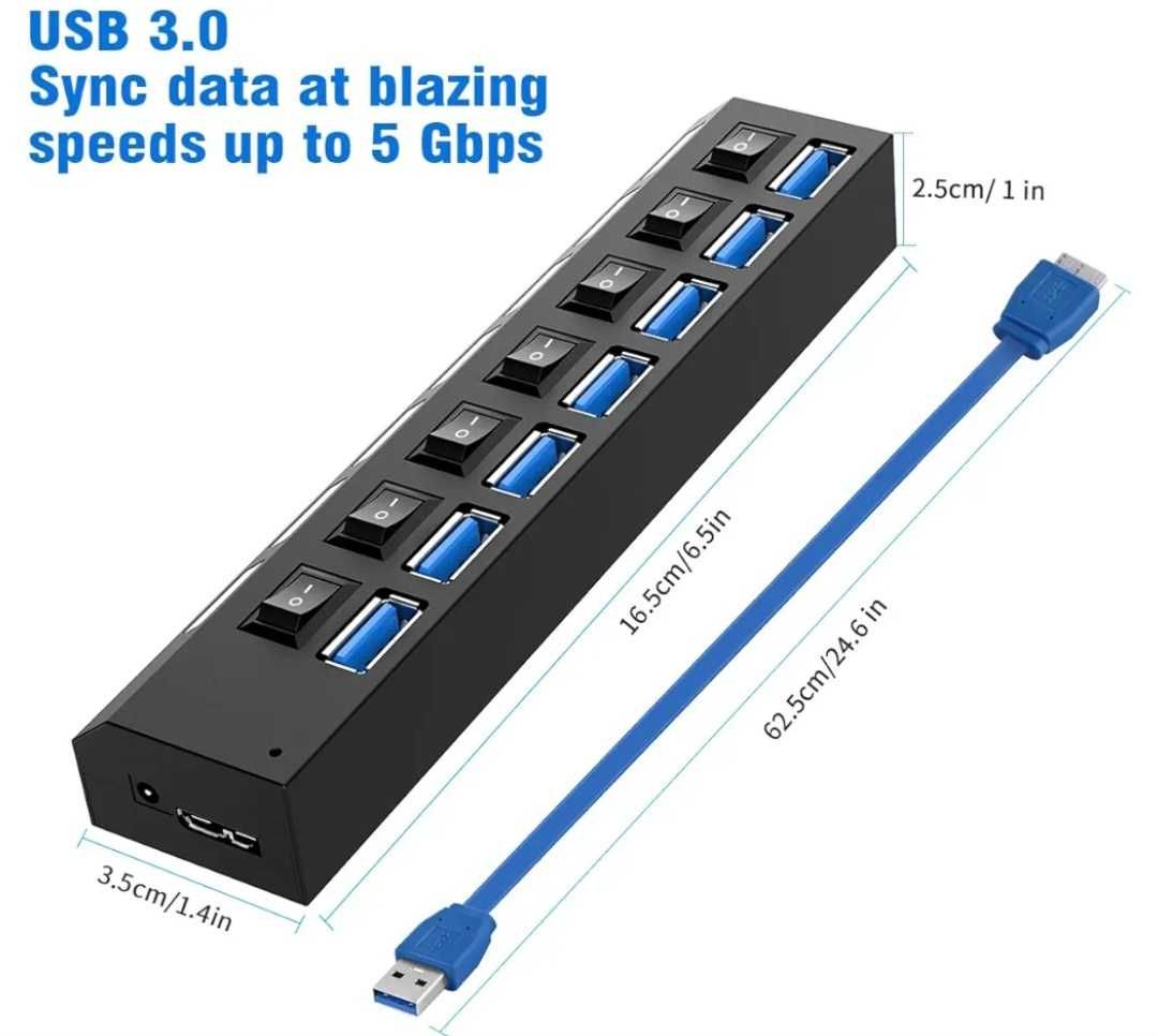 HUB USB rozdzielacz 7 portów USB-A rozgałęźnik USB 3.0 5Gbps
