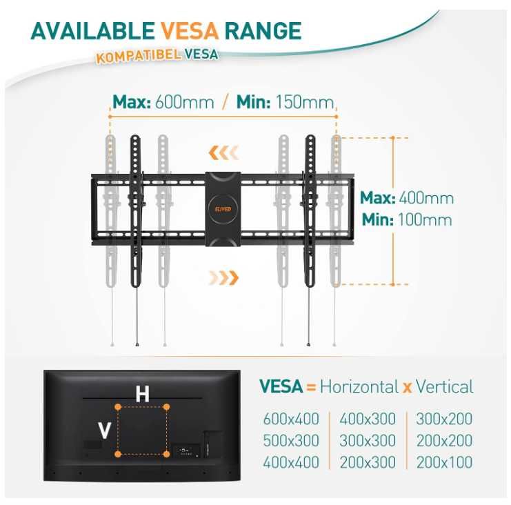 Regulowany uchwyt na TV ELIVED EV008, 37-82", do 45kg