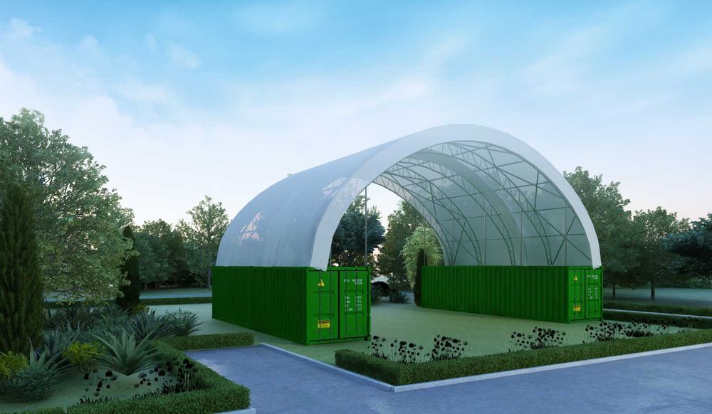 Namiot kontenerowy 18x12 m do kontenera 40 stopowego - podwójne żelazo