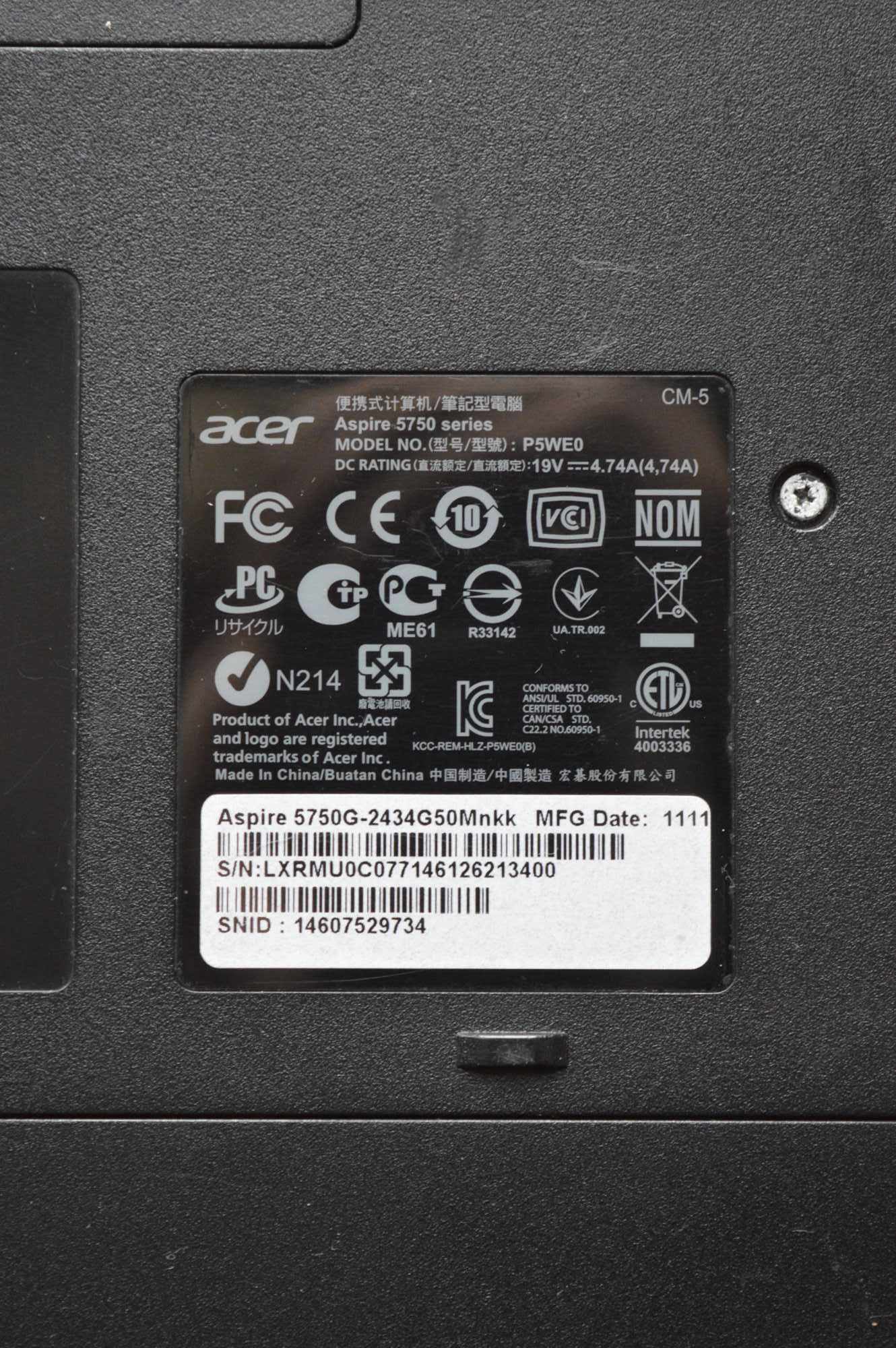 Ноутбук Acer Aspire 5750G i5, GeForce 520M 1gb, 4GB, 256 ssd + 500 hdd