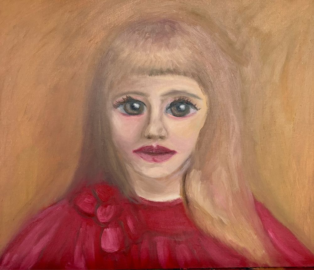 Duzy obraz olejny portret dziewczynki retro vintage