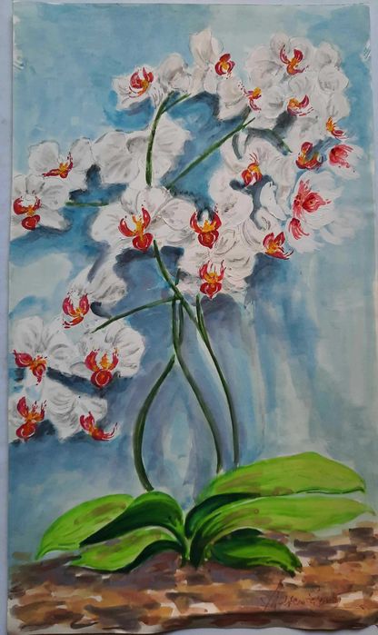 Kwiaty Akwarela sygnowana Martwa natura