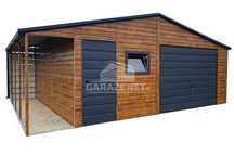 GARAŻ BLASZANY 7X6M Brama Uchylna Drewnopodobny Dach Dwuspadowy Gb449