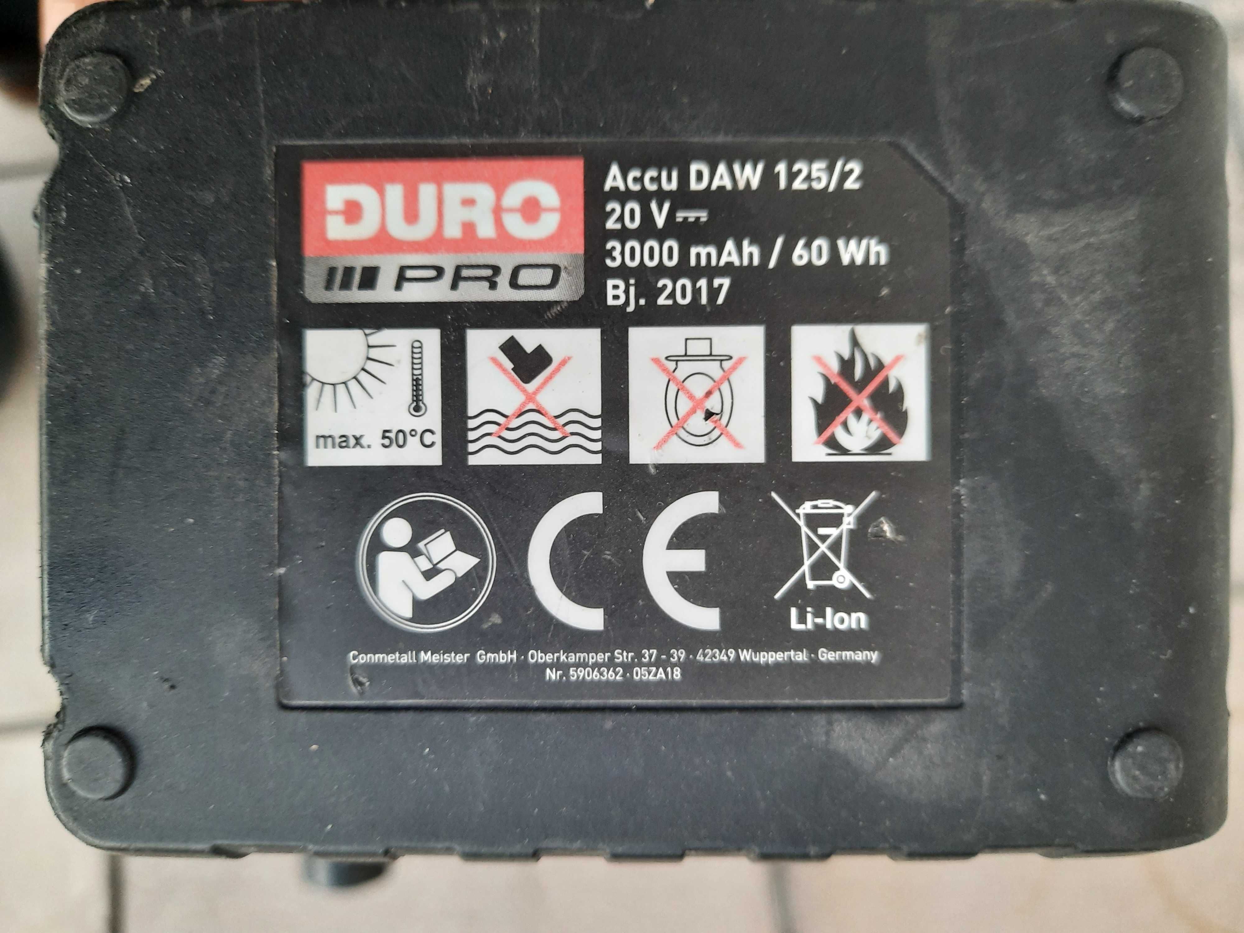 Szlifierka kątowa akumulatorowa z akumulatorem DURO PRO  20V DAW126