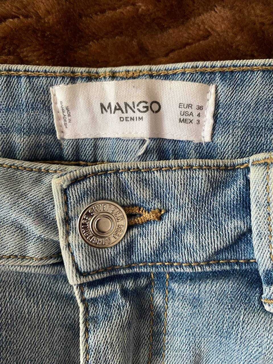Шорты mango джинсовые голубые подкатами короткие деним хлопок стрейчев
