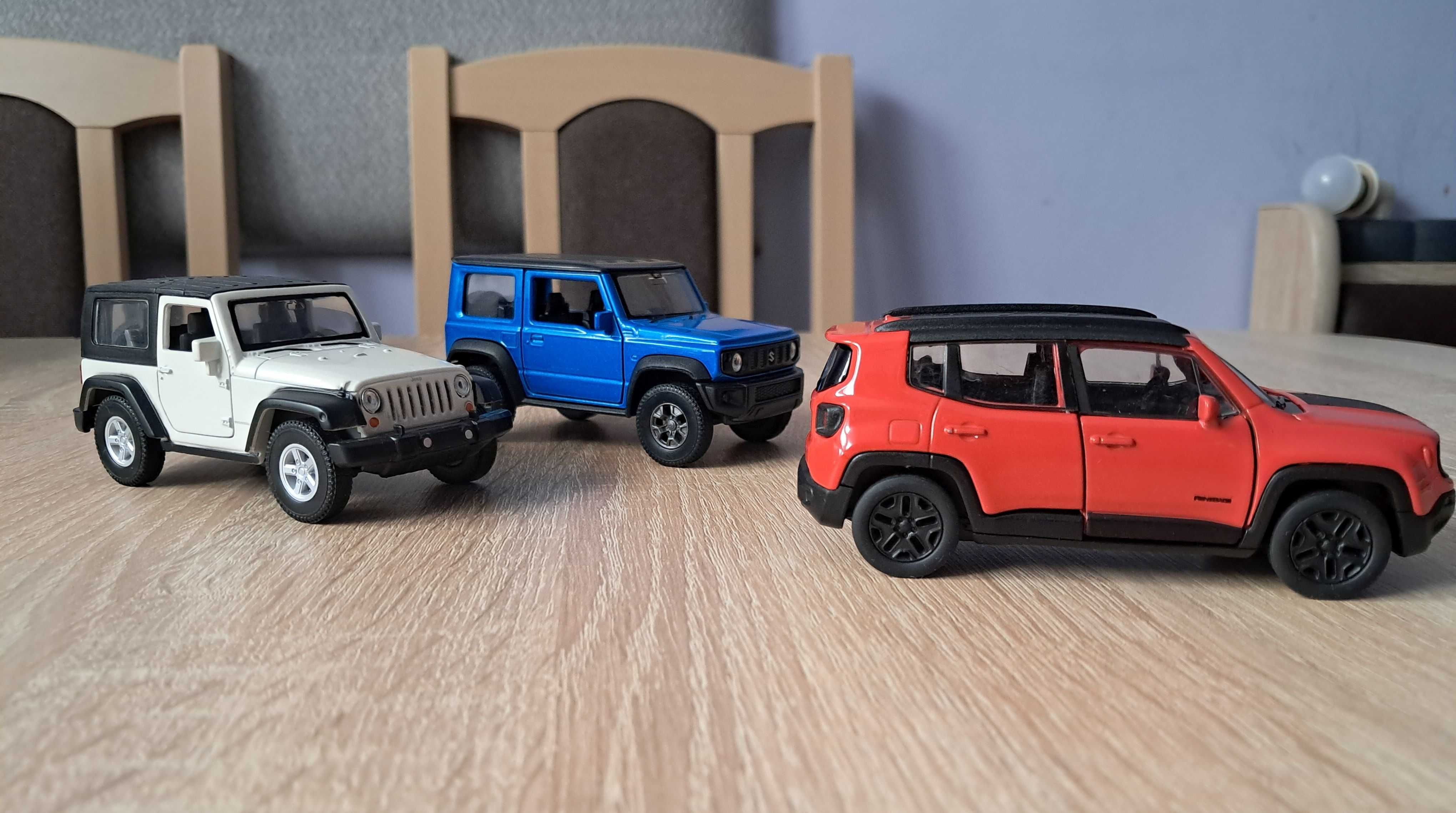Dwa Jeepy i Suzuki terenowe skala 1:34 Welly