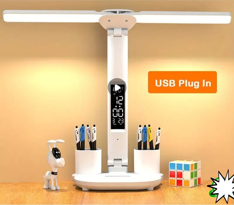 Настольная лампа с аккумулятором 40 LED с часами и термометром