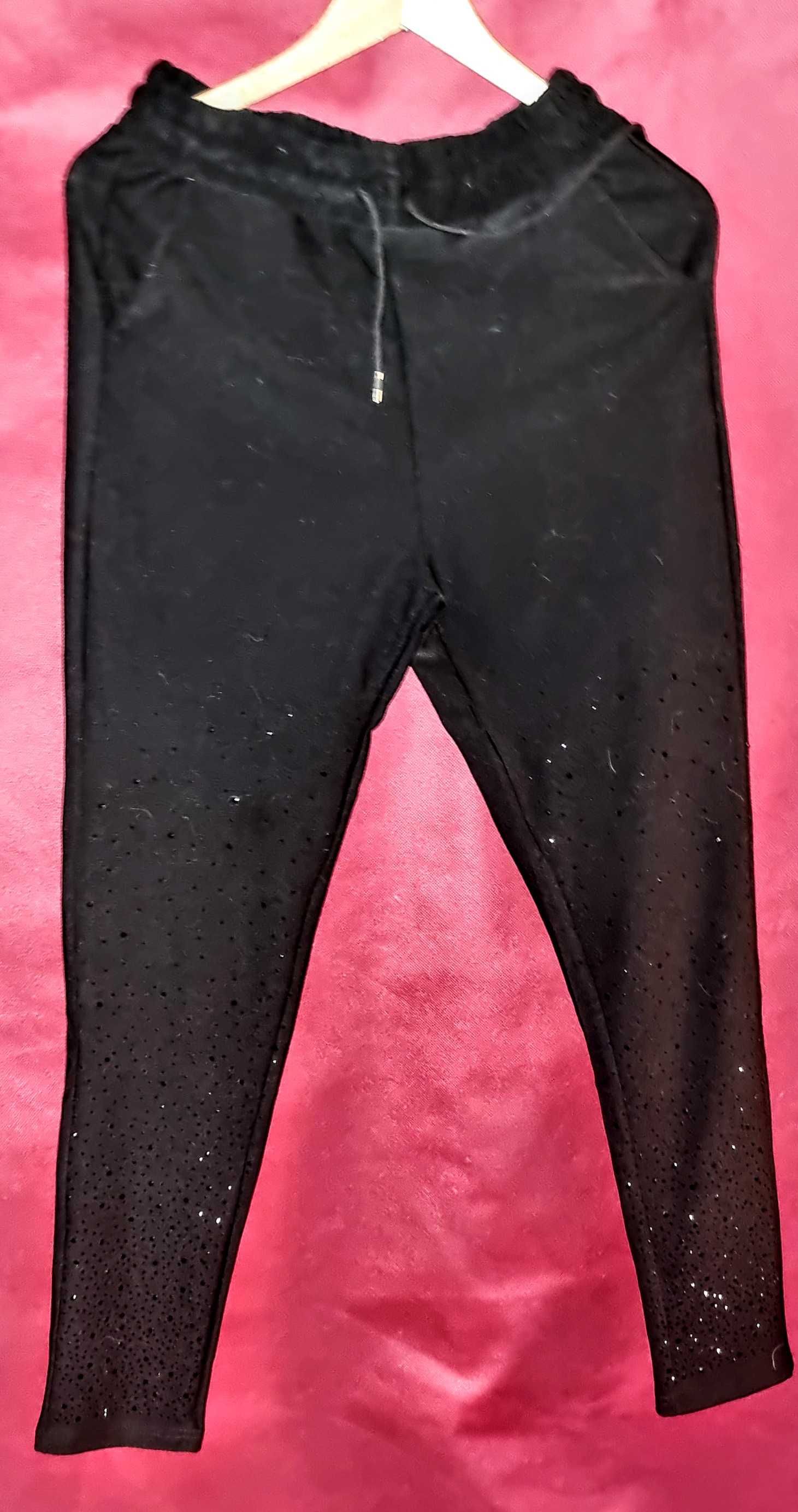 Spodnie/legginsy/dresy czarne z cyrkoniami L/XL