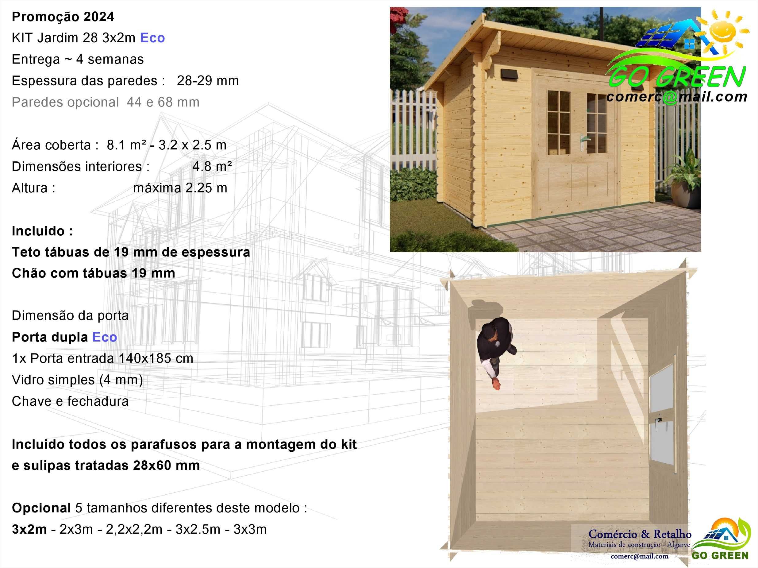 Casa madeira KIT MICRO 28mm Eco 3x2 m- Coberta 9m²