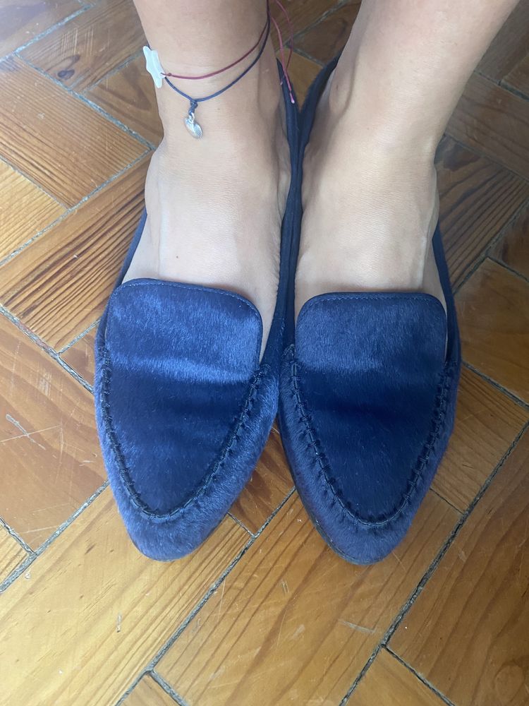Sapatos Loafers de pelo azul petróleo - Cortefiel