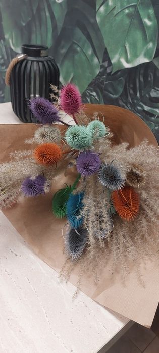 Bukiet farbowane suszone kwiaty szczeć + trawą