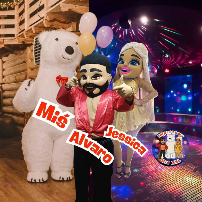 Biały Miś Tancerz Striptizer Alvaro lalka Jessica  – Żywa Maskotka