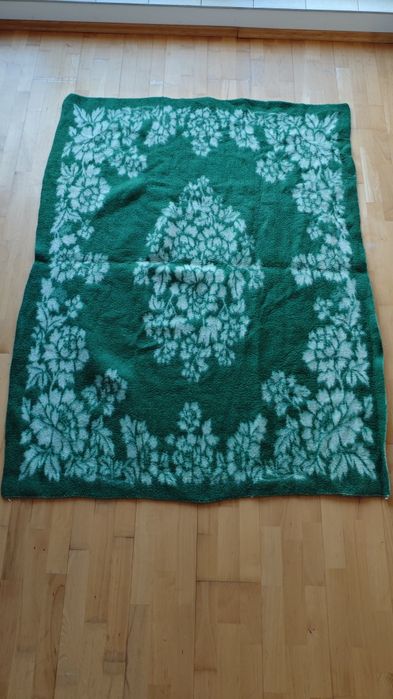 Nowy Nieużywany Koc Wełniany Zielony Super Stan Wełna Naturalna