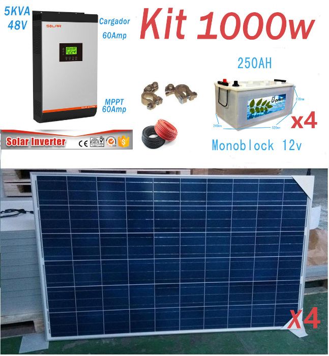 Kit Solar 48v 1000w/Hora Inversor 5000va MPPT 60A Bateria Monoblock