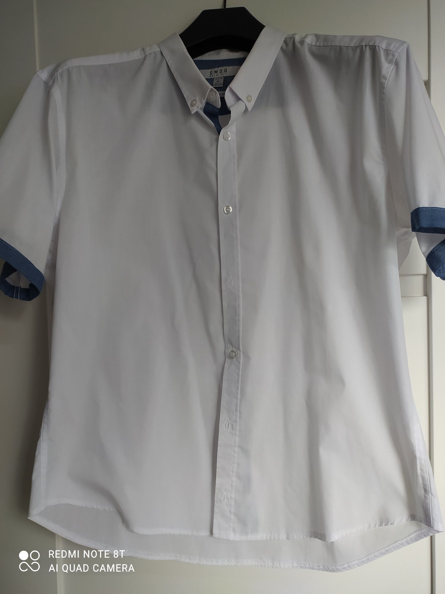 Koszula z krótkim rękawem biała SMOG Slim fit r. XL