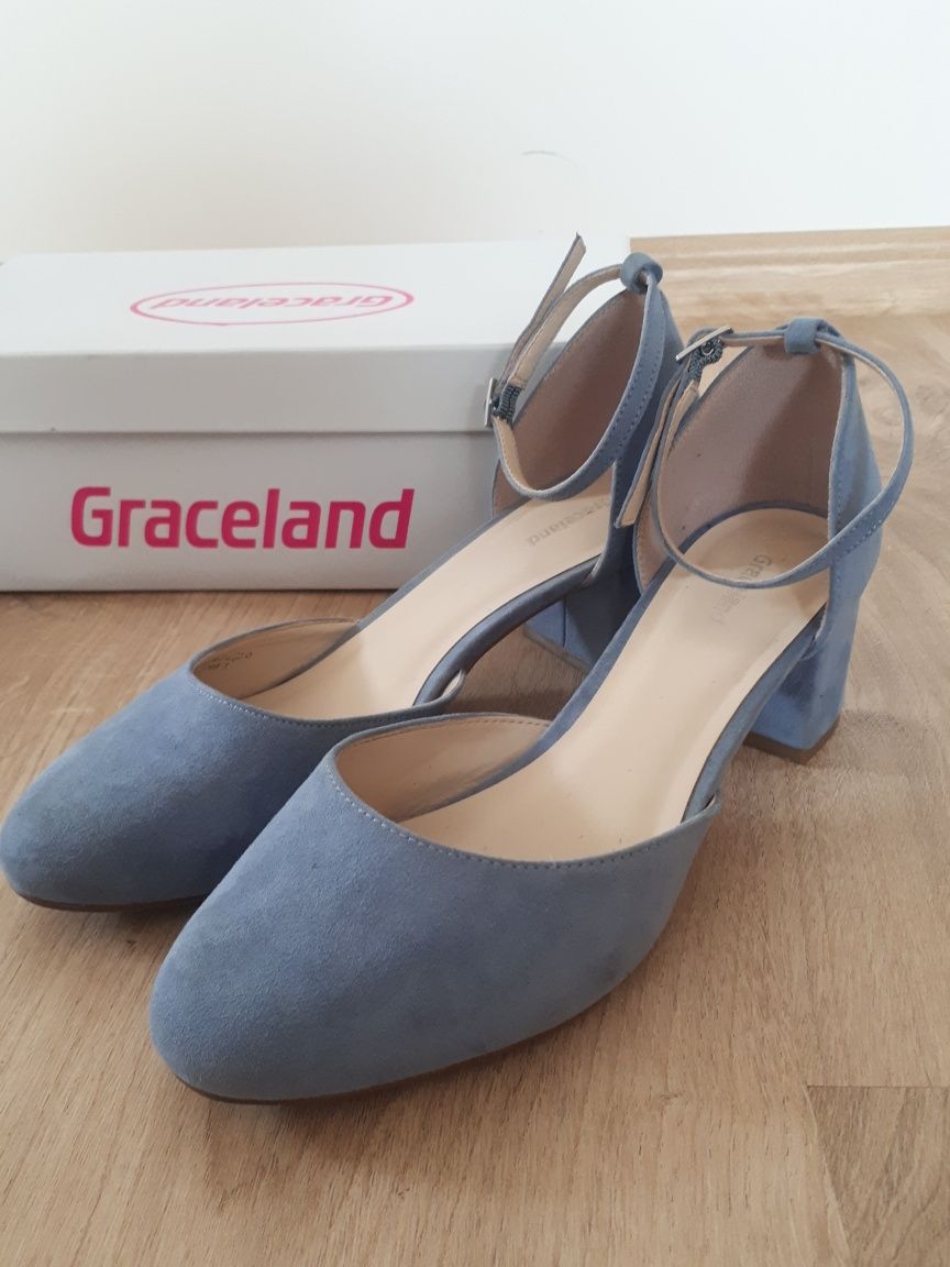 Graceland Deichmann błękitne buty na obcasie