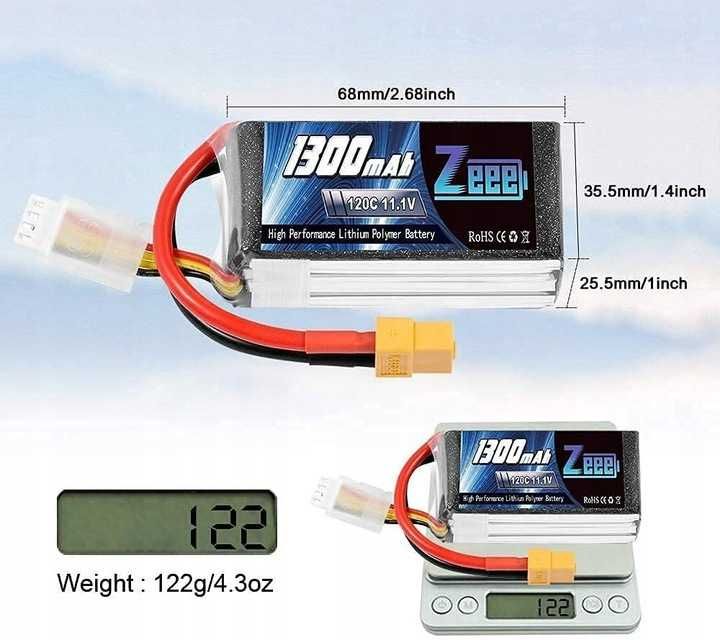 2 X Bateria Lipo Zeee 3S 1300mAh 11.1V 120C RC Bateria z XT60 [2359]
