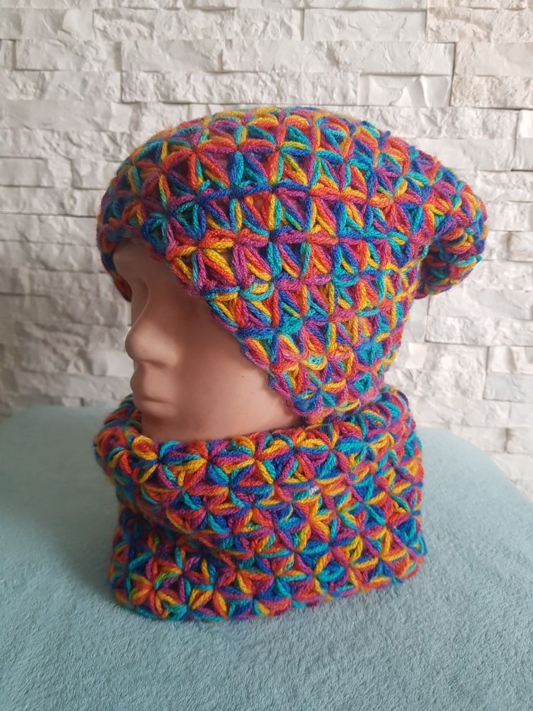 Czapka i komin Handmade kolorowa  lekka wygodna i ciepła