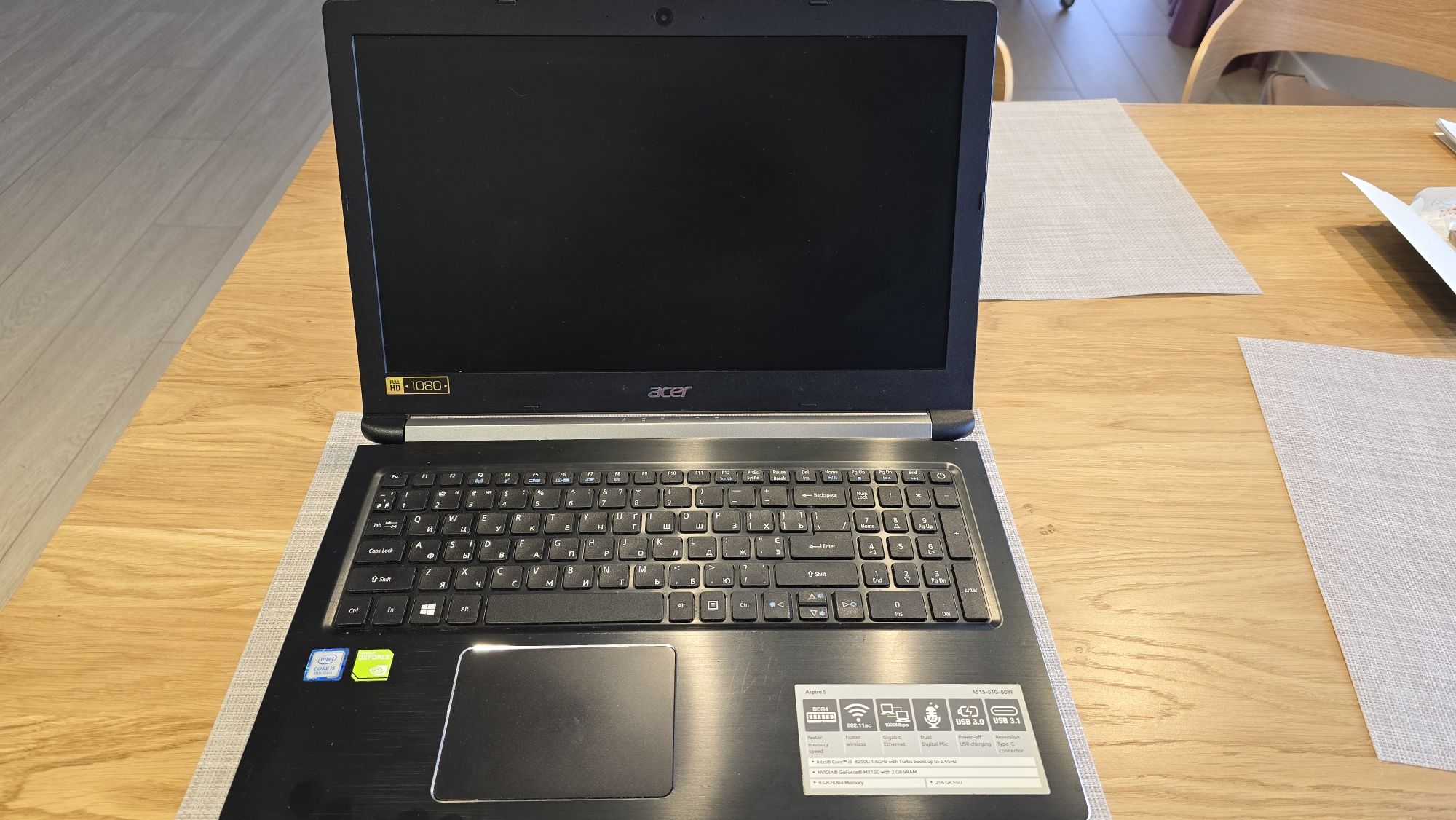 Ноутбук Acer Aspire 5 Intel i5-8250U MX130 2 GB 8 RAM