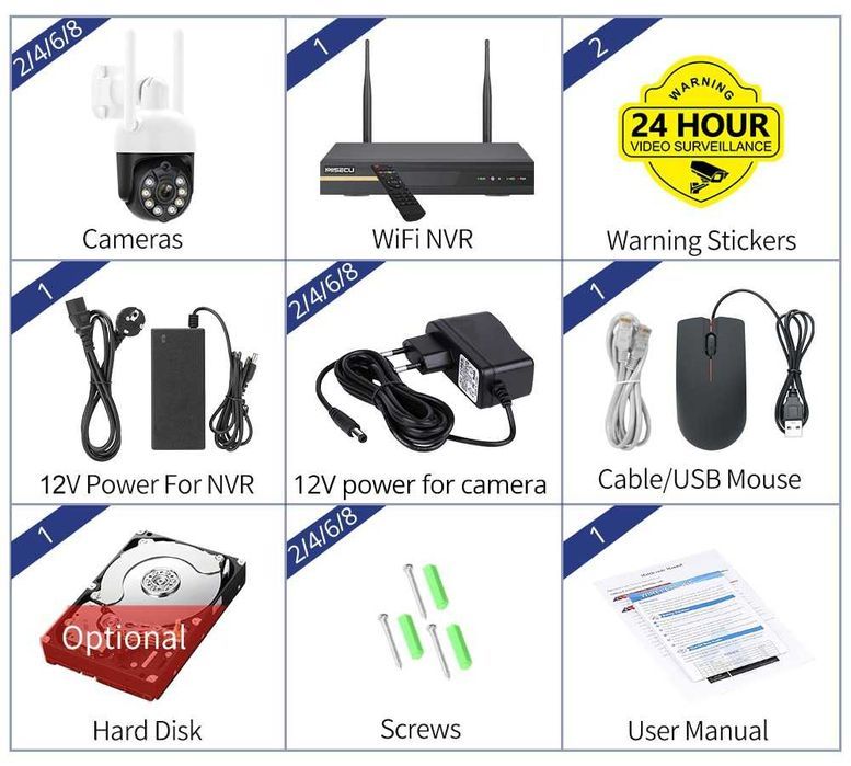 Kit 4 câmaras Rotativas 3MP • WiFi • Auto-Tracking •Áudio Bidirecional