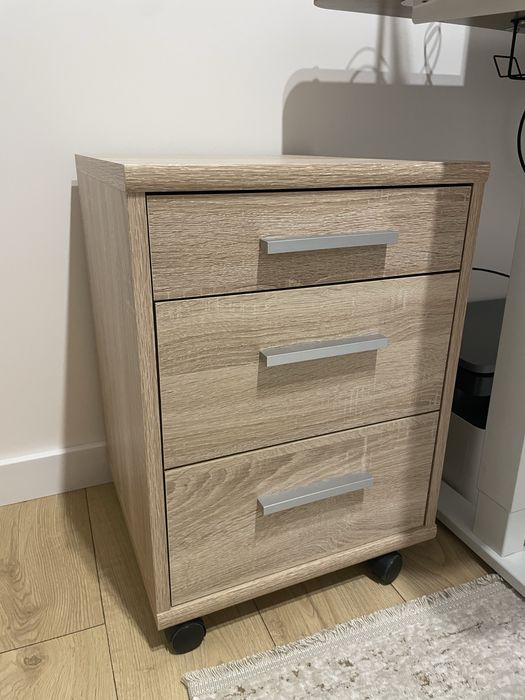 Szafka biurowa na kółkach – 3 szuflady, kolor dąb sonoma