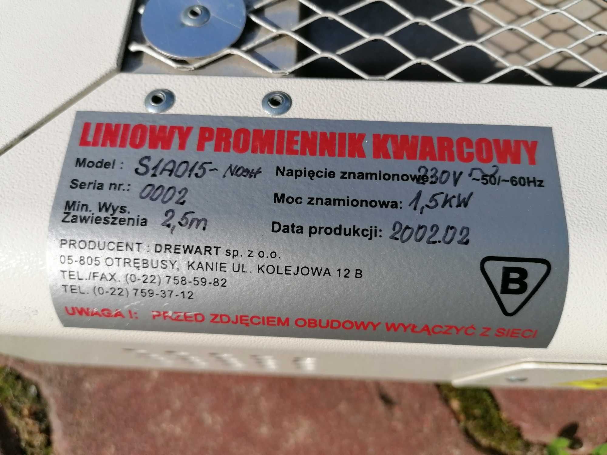 Lampa promiennik kwarcowy.