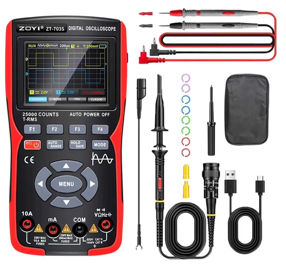 Oscyloskop 2 x 50 MHz + Multimetr + Generator, ZOYI ZT-703S + GRATIS