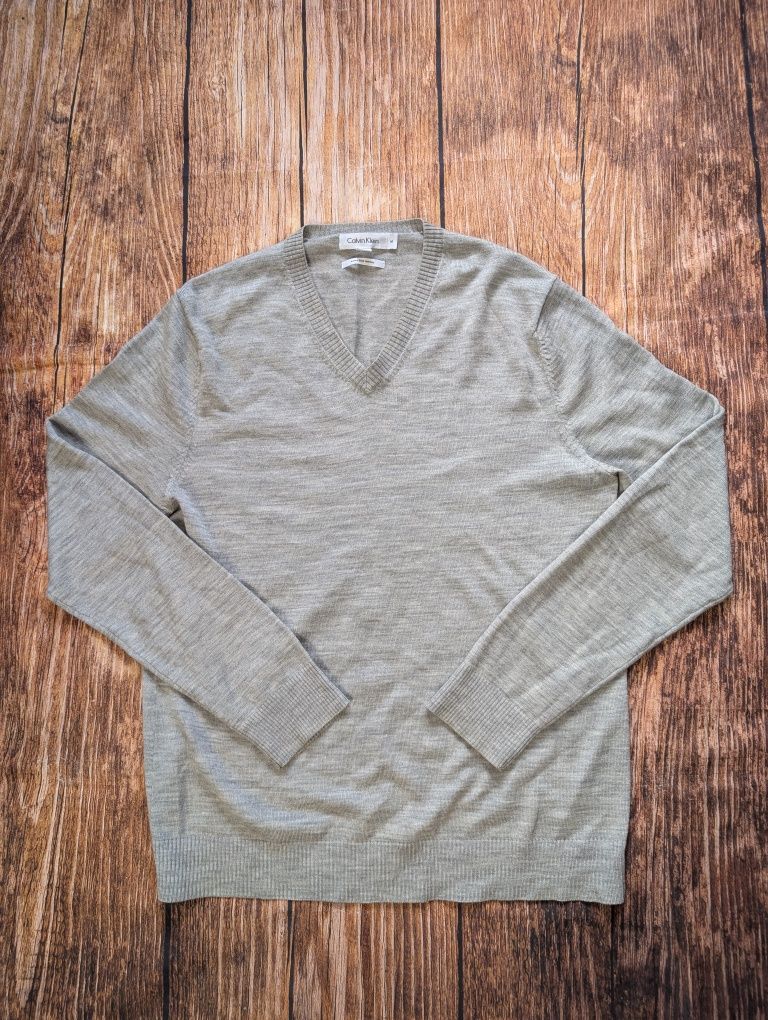 Bezowy sweter wełniany Calvin Klein merino wool