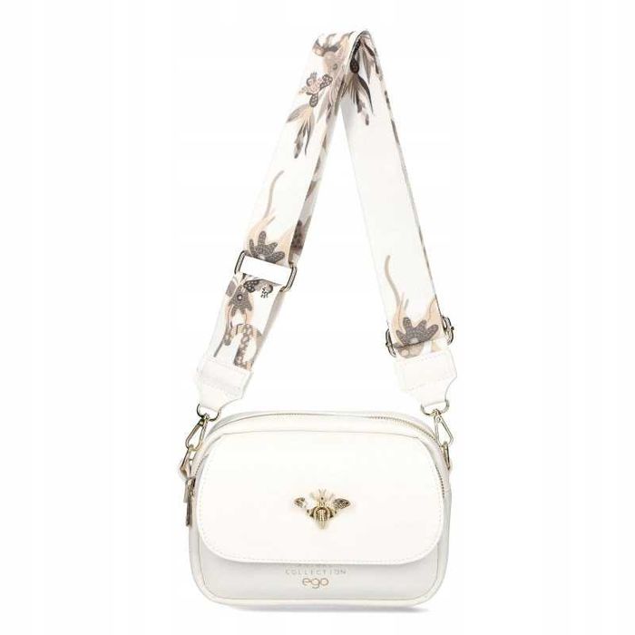 EGO Polska Torebka Damska Listonoszka Skóra Eko Dwa Paski Logo Biała