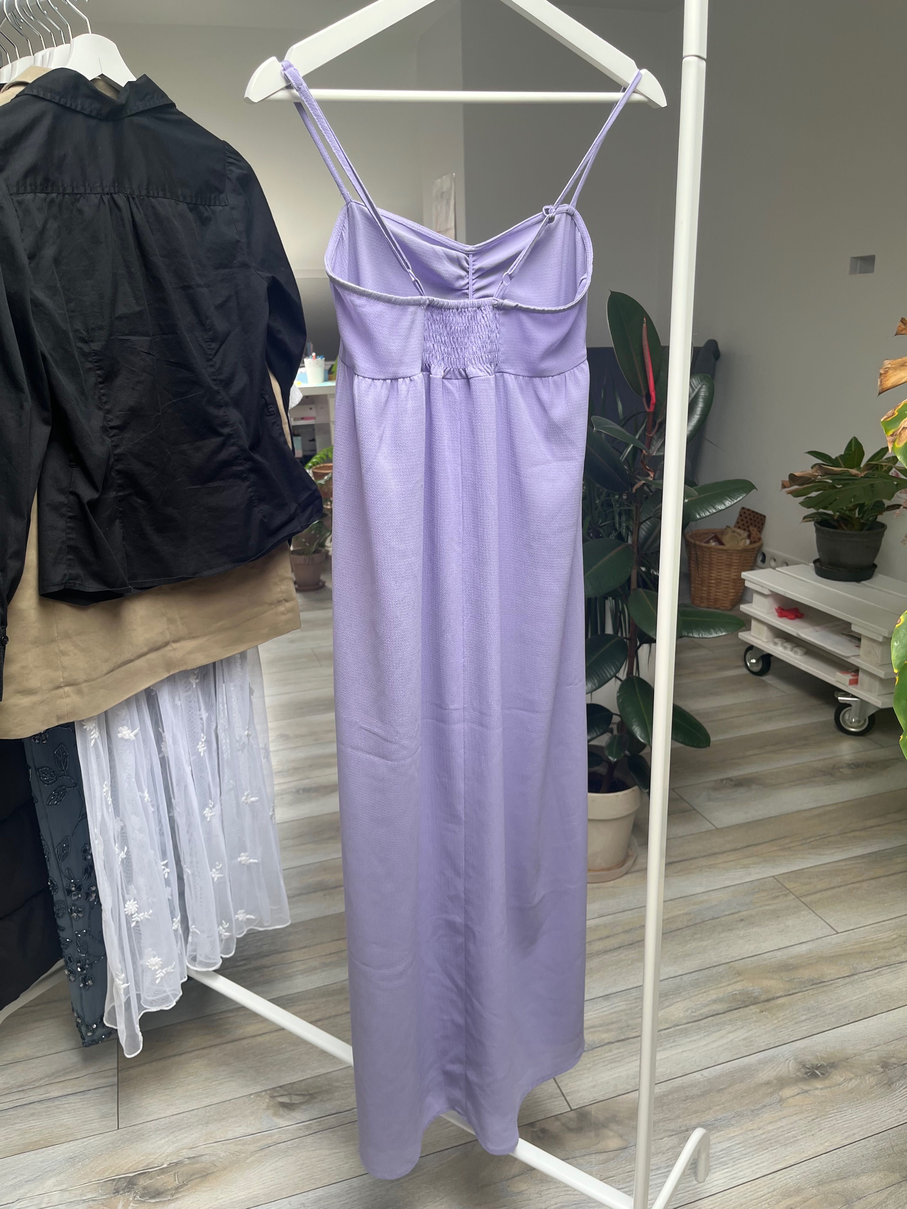 długa sukienka liliowa maxi XS