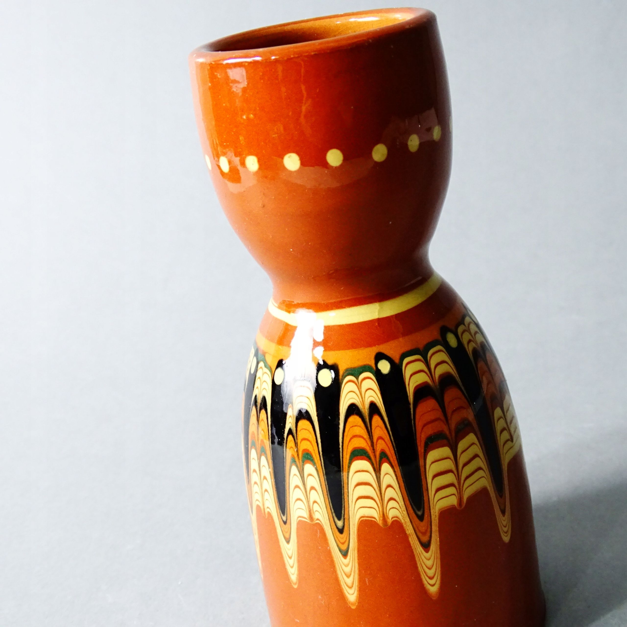 folk piękny ręcznie malowany wazon wazonik gliniany