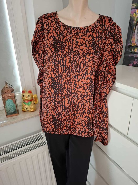 46 terracotta brązowa bluzka z długim rękawem animal print panterka