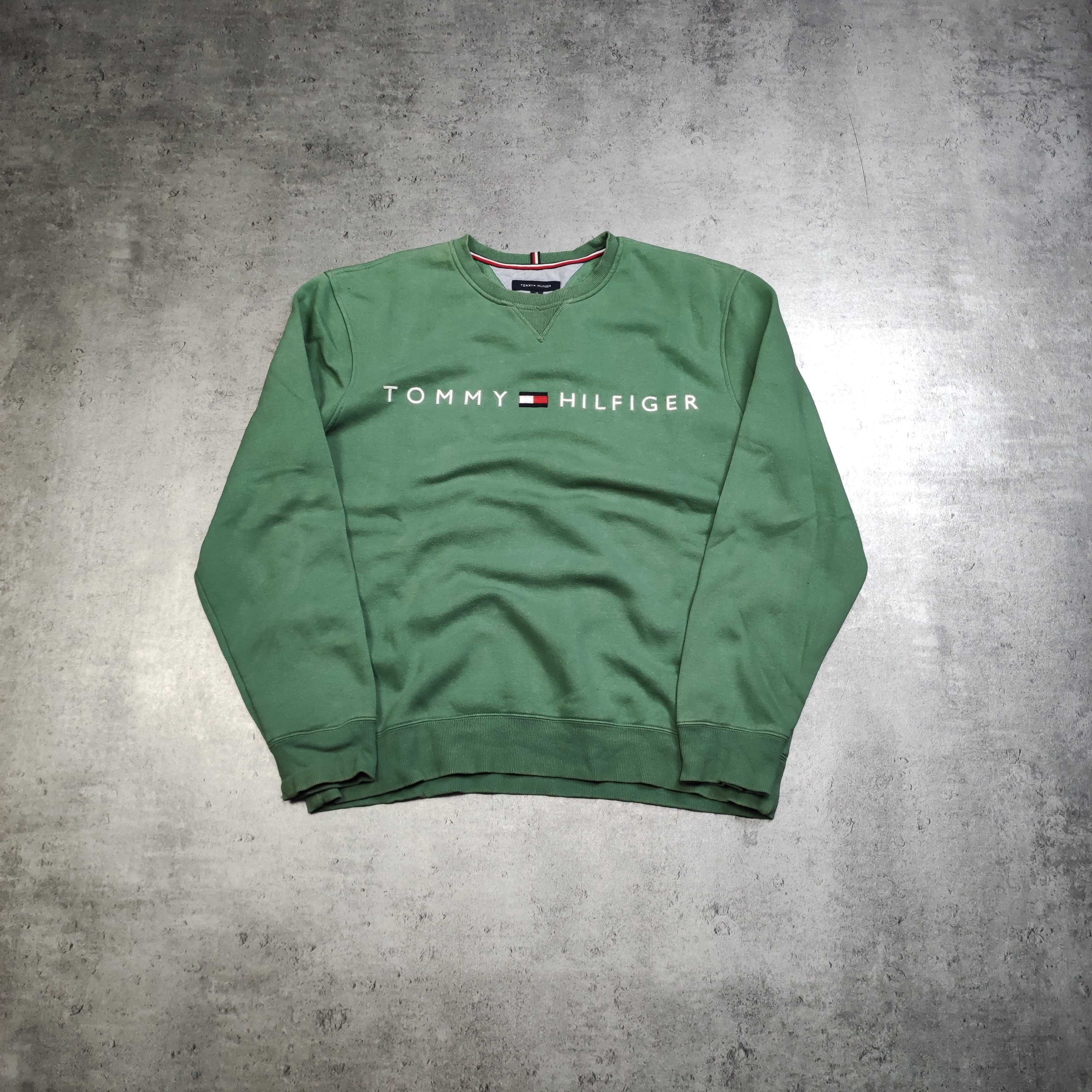 MĘSKA Bluza DUŻA Pistacja Bawełna Haftowane Logo Tommy Hilfiger Klasyk