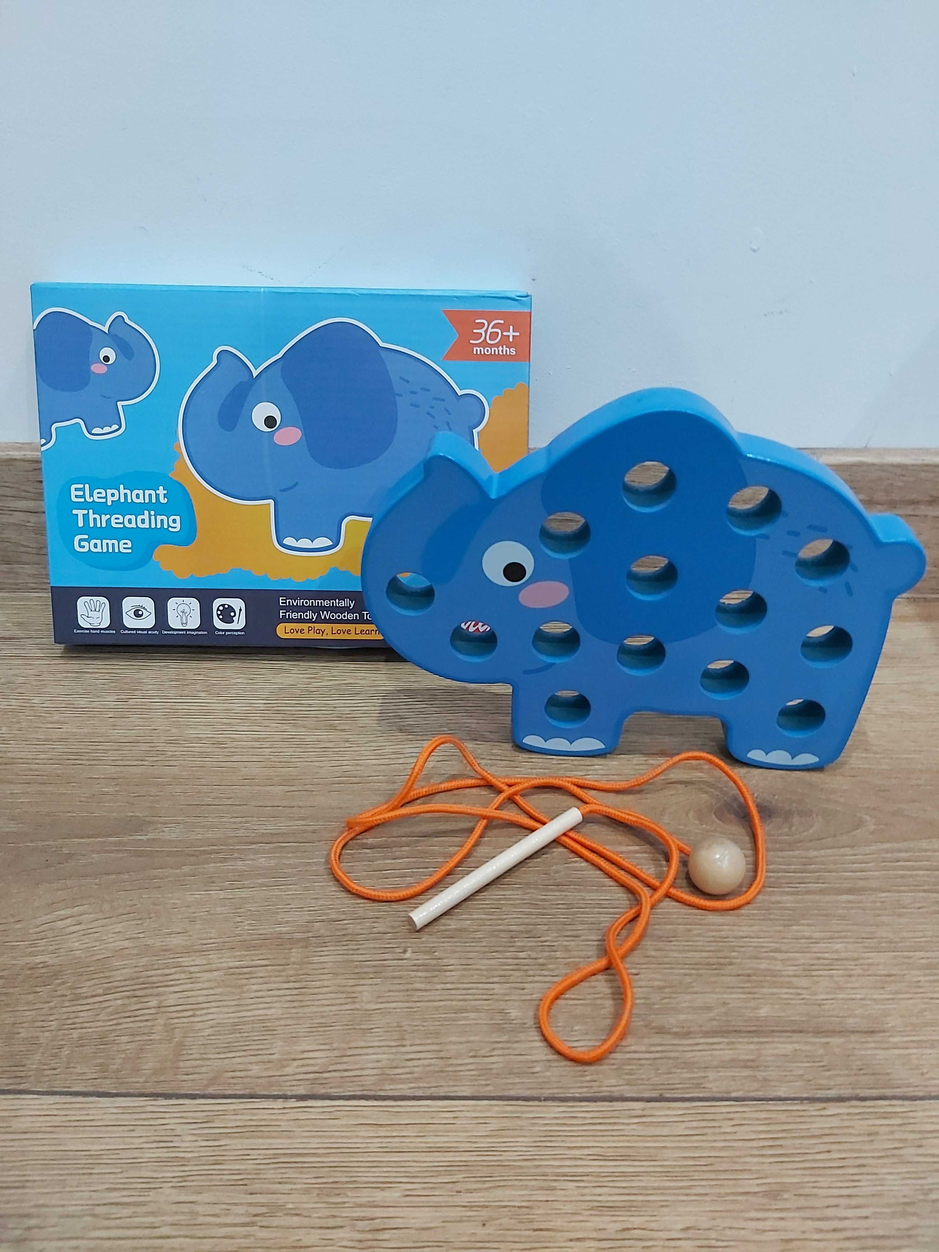 Nowa  drewniana przeplatanka edukacyjna Montessori słoń,słonik