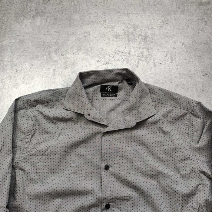 MĘSKA Elegancka Smart Casual Koszula Szara Calvin Klein Wzorek Klasyk