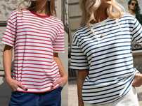 Rezerwacja Lemonada t-shirt bawełniany paski granat na białym