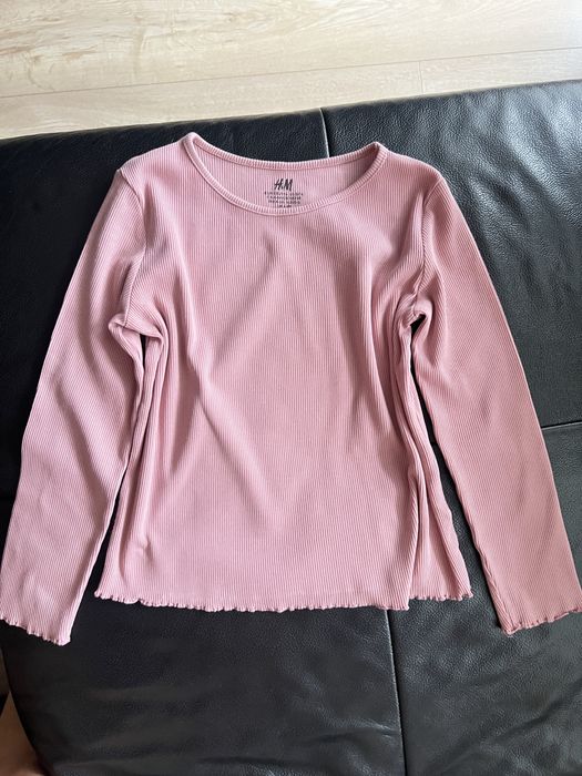 Bluzka H&M 110/116 prążek prążkowana brudny róż koszulka długi rękaw