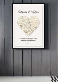 Prezent Nasza Opowieść - Spersonalizowany Plakat z Mapą W ramie 40x50