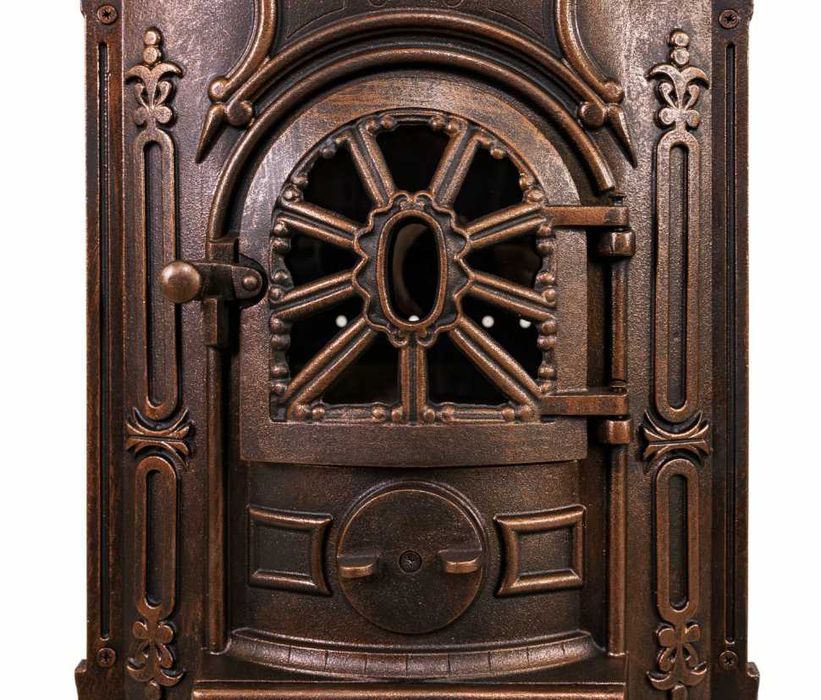 Stylowy PIEC ŻELIWNY wolnostojący KOMINEK 9 kW INGRID ZŁOTY 2 ściany