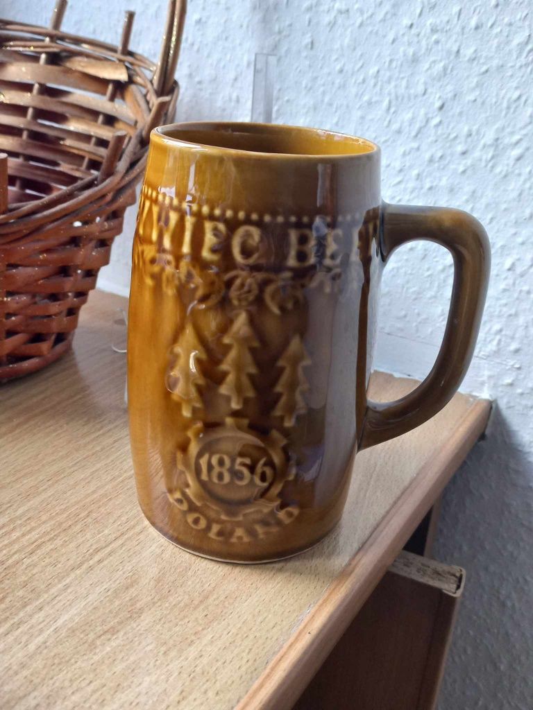 Stary kufel porcelana, Porcelit Tułowice PRL.Browar Żywiec