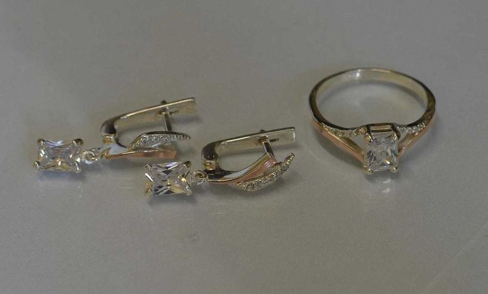 Серебряное украшение. Серьги ,Кольцо  .Подарок из серебра и золота