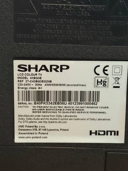 Телевізор Sharp – 40”, Full HD, Smart TV, ніжки та пульт