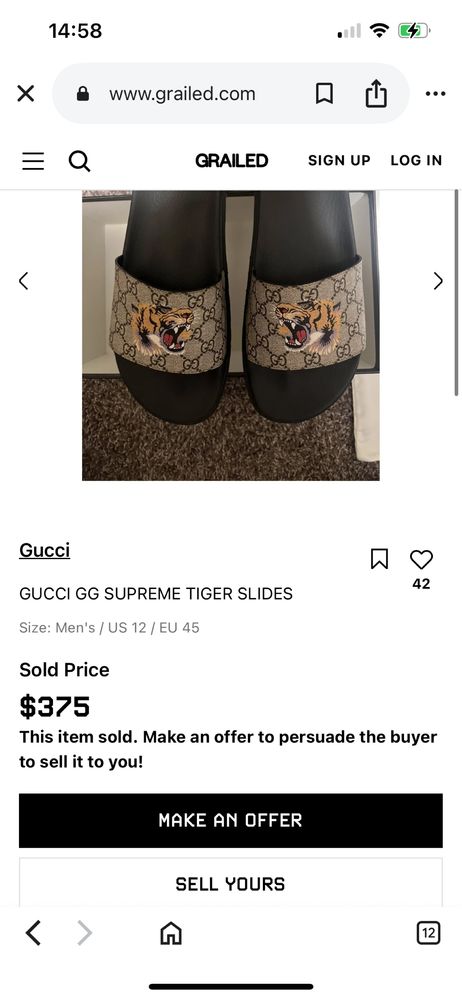 Тапки чоловічі Gucci GG Tiger Monogram оригінал монограм 45-46р hermes
