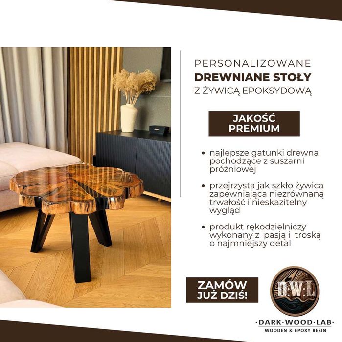 Solik kawowy z drewna Dębowego z Żywicą epoksydową