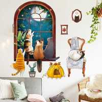 Декоративна наклейка на стіну шпалери Котики з вікном