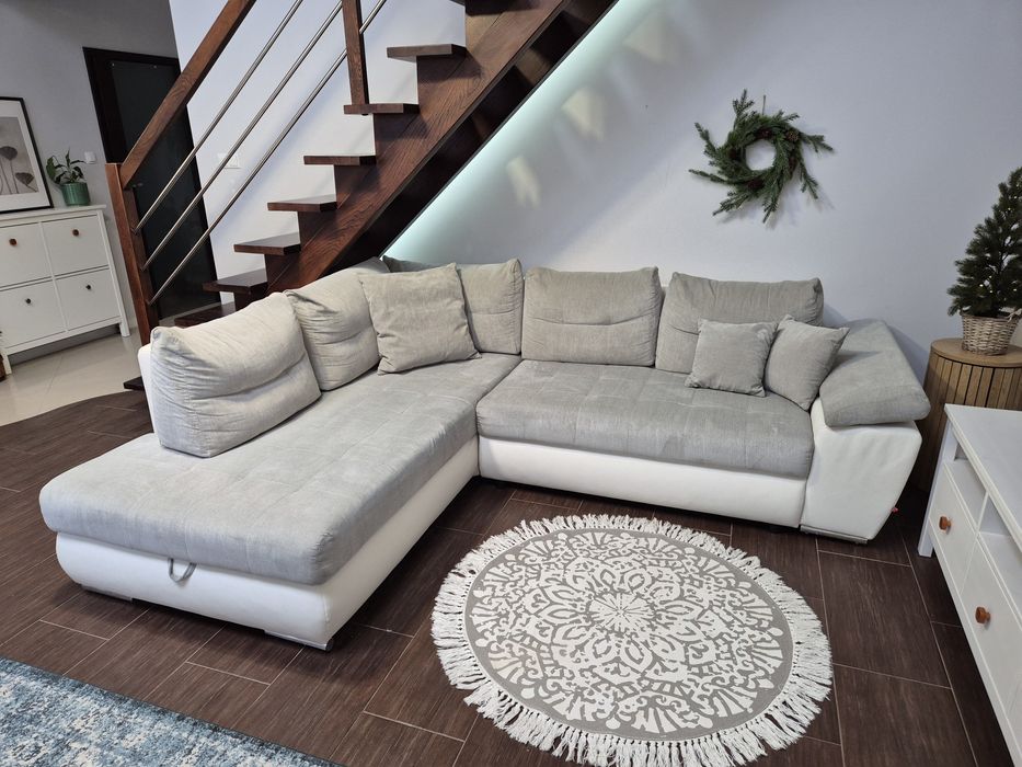 Narożnik Sofa Kanapa Carl II LUX BRW biały szary